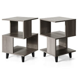 2 Pieces Wooden Modern Nightstand Set with Legs for Living Room