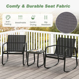 2 Rocking Bistro Chairs and Glass-Top Table for Porch Yard Balcony-Black