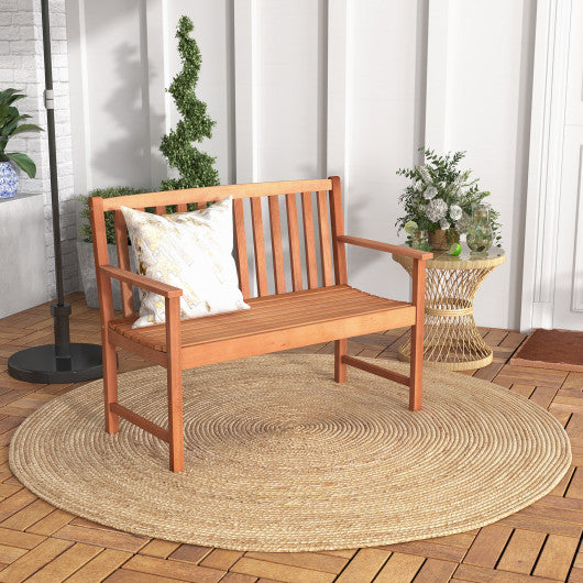 2-Seat Patio Wood Bench with Cozy Armrests and Backrest