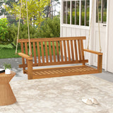 2-Seat Acacia Wood Porch Swing Bench with 2 Hanging Hemp Ropes