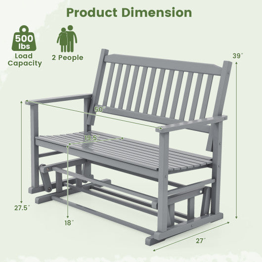 2 Seats Outdoor Glider Bench with Armrests and Slatted Seat-Gray