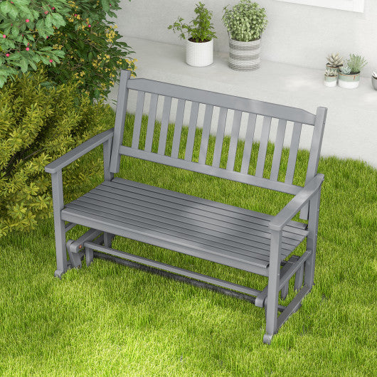2 Seats Outdoor Glider Bench with Armrests and Slatted Seat-Gray