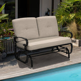 2 Seats Outdoor Swing Glider Chair with Comfortable Cushions-Beige