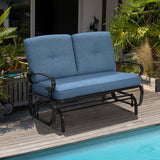 2 Seats Outdoor Swing Glider Chair with Comfortable Cushions-Blue