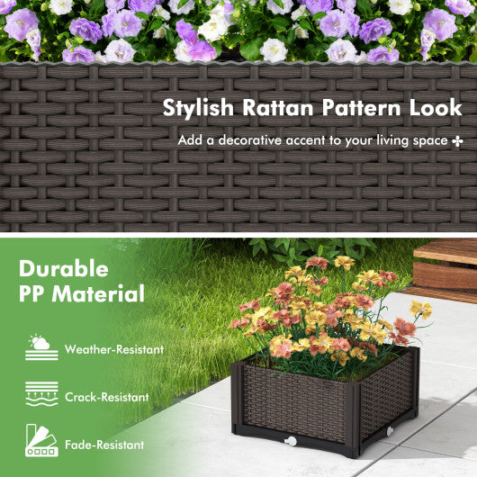 2 Set Elevated Plastic Raised Garden Bed Planter Kit for Flower Vegetable Grow-Brown