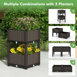 2 Set Elevated Plastic Raised Garden Bed Planter Kit for Flower Vegetable Grow-Brown