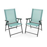 2 Set of Patio Dining Chair with Armrests and Metal Frame-Light Green