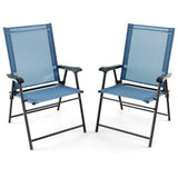 2 Set of Patio Dining Chair with Armrests and Metal Frame-Blue