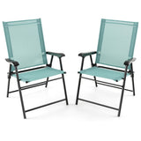 2 Set of Patio Dining Chair with Armrests and Metal Frame-Light Green