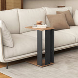 2-Tier C-Shaped Side Table with Universal Wheels and Shelf-Rustic Brown