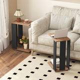 2-Tier C-Shaped Side Table with Universal Wheels and Shelf-Rustic Brown