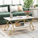 2-Tier Coffee Table Gold Rectangle for Living Room-Golden