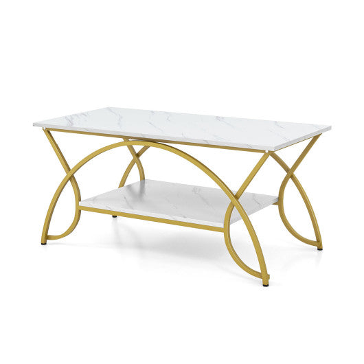 2-Tier Coffee Table Gold Rectangle for Living Room-Golden