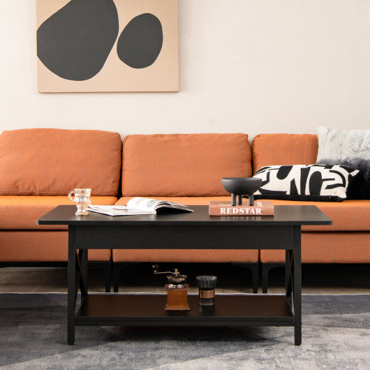 2-Tier Industrial Rectangular Coffee Table with Storage Shelf-Black