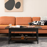 2-Tier Industrial Rectangular Coffee Table with Storage Shelf-Black