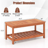 2-Tier Patio Coffee Table with Slatted Tabletop and Shelf