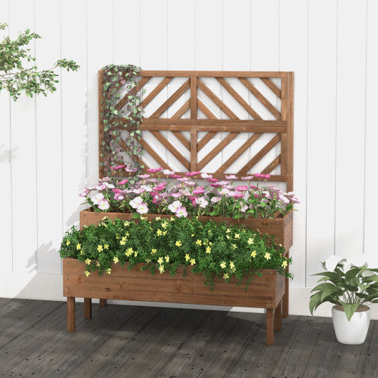 2-Tier Raised Garden Bed with Trellis-Brown