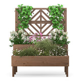 2-Tier Raised Garden Bed with Trellis-Brown