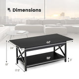 2-Tier Rectangle Coffee Table with Storage Shelf and X-shaped Metal Frame-Black