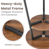 2-Tier Round End Table with Open Shelf and Triangular Metal Frame-Walnut