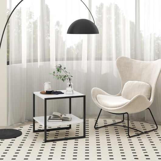 2-Tier Square End Table with Storage Shelf Reversible Design-White