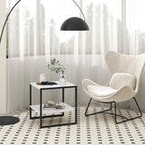 2-Tier Square End Table with Storage Shelf Reversible Design-White