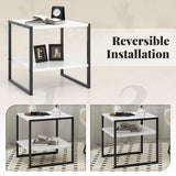 2-Tier Square End Table with Storage Shelf Reversible Design-White