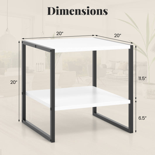 2-Tier Square End Table with Storage Shelf Reversible Design-White