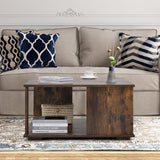 2 Tiers Square Coffee Table with Storage and Non-Slip Foot Pads-Rustic Brown