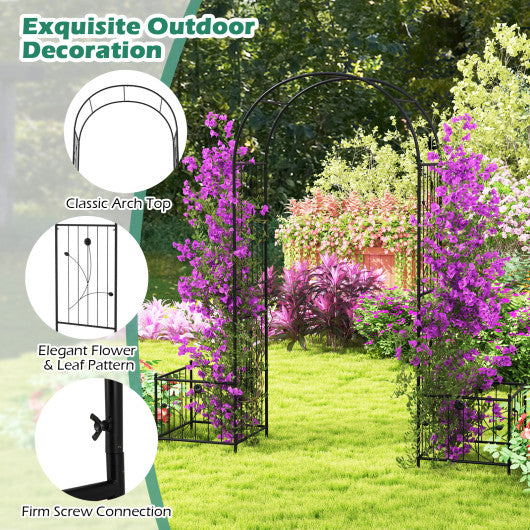 2 in 1 Garden Arbor with 2 Side Planters and 8 Ground Stakes-Black