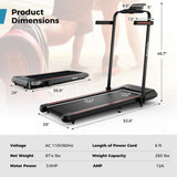 2 in 1 Folding Treadmill with Incline with Remote Control-Red