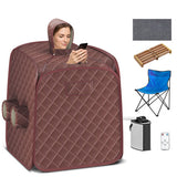800W 2 Person Portable Steam Sauna Tent SPA with Hat Side Holes 3L Steamer-Coffee