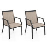 2 Piece Patio Dining Chairs Large Outdoor Chairs with Breathable Seat and Metal Frame-Brown