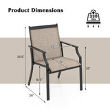 2 Piece Patio Dining Chairs Large Outdoor Chairs with Breathable Seat and Metal Frame-Brown