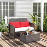 2 Pieces Cushioned Patio Rattan Furniture Set