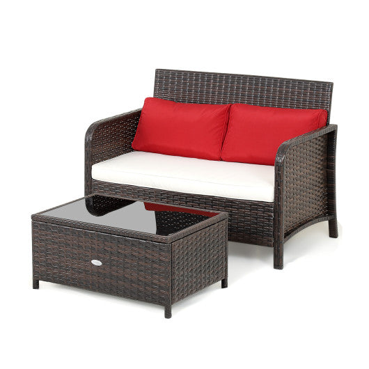 2 Pieces Cushioned Patio Rattan Furniture Set