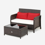 2 Pieces Cushioned Patio Rattan Furniture Set