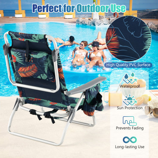 2 Pieces Folding Backpack Beach Chair with Pillow-Multicolor