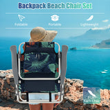 2 Pieces Folding Backpack Beach Chair with Pillow-Multicolor