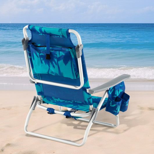 2 Pieces Folding Backpack Beach Chair with Pillow-Peacock Blue