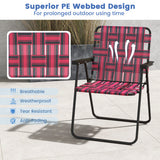 2 Pieces Folding Beach Chair Camping Lawn Webbing Chair-Red