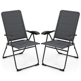 2 Pieces Outdoor Folding Patio Chairs with Adjustable Backrests for Bistro and Backyard-Gray