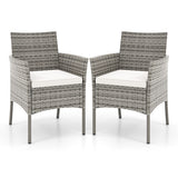 2 Pieces Outdoor PE Rattan Armchairs with Cozy Seat Cushions-White