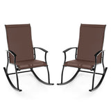 2 Pieces Outdoor Rocking Chairs with Breathable Backrest-Brown