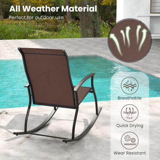 2 Pieces Outdoor Rocking Chairs with Breathable Backrest-Brown