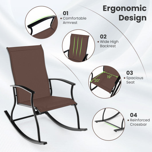 2 Pieces Outdoor Rocking Chairs with Breathable Backrest-Brown