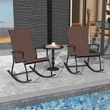 2 Pieces Outdoor Rocking Chairs with Breathable Backrest-Brown