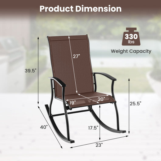 2 Pieces Outdoor Rocking Chairs with Breathable Backrest-Brown