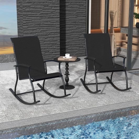 2 Pieces Outdoor Rocking Chairs with Breathable Backrest-Black
