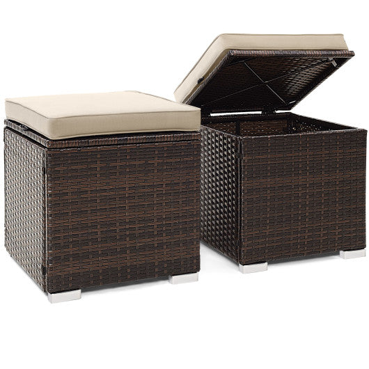 2 Pieces Patio Ottoman with Removable Cushions-Brown